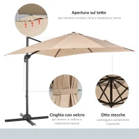 Ombrellone da Giardino 268x268x250cm a Braccio Girevole a 360° e Inclinabile su 5 Livelli, Colore Khaki
