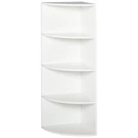 Libreria ad Angolo 4 Ripiani a Muro e Parete Legno 39.5x39.5x120cm Bianco