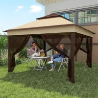 Gazebo 3x3 Regolabile su 3 Livelli con Pareti Rimovibili, in Acciaio e tessuto Oxford, color Caffè e Beige