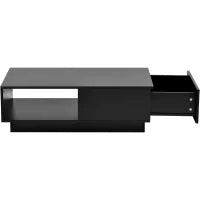 Tavolino da salotto moderno laccato lucido con luce LED, 95×55×32 cm, Nero