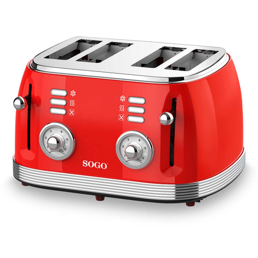 Tostapane Retrò a 4 Fette  Colore Rosso  1500W