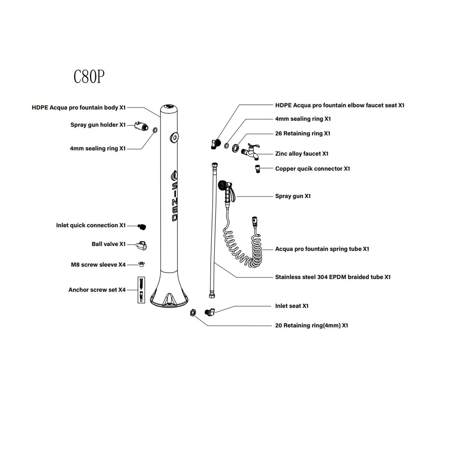 Sined Acqua Pro Fontanella Da Giardino Con Attacco Laterale e Pistola In Polietilene Verde