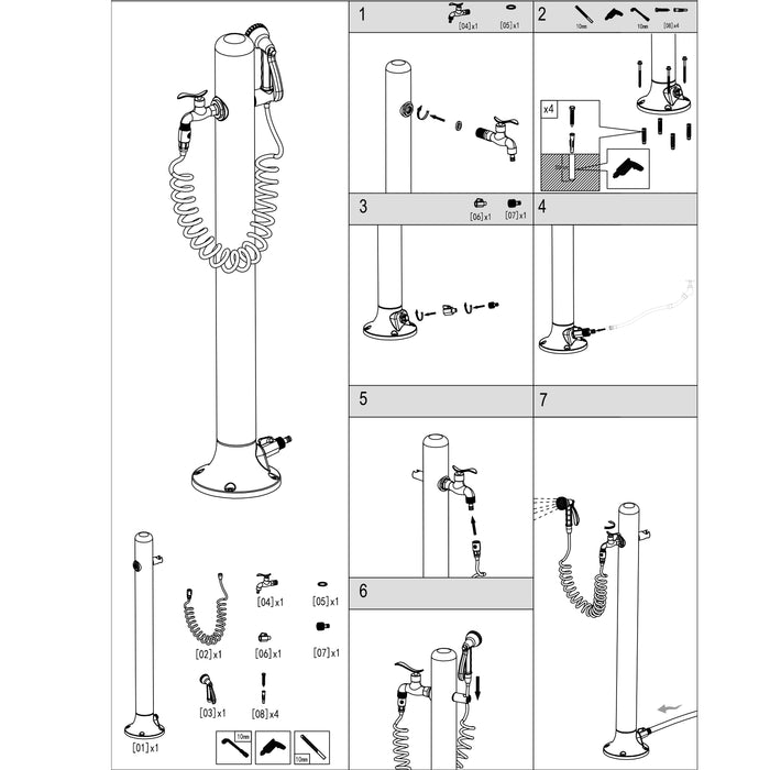 Fontana In Alluminio Resistente Con Attacco Laterale Include Tubo Da 75 m e Pistola a 8 Getti Facile Da Montare Ideale Per Esterni