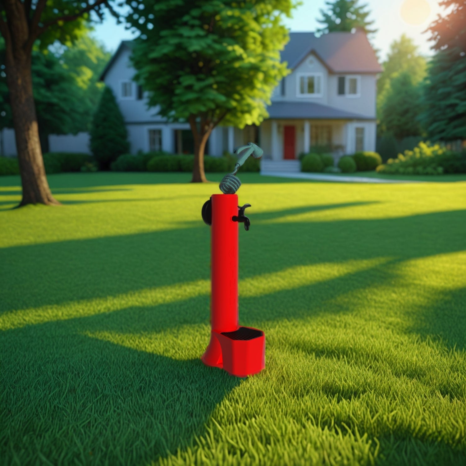 Sined Tritone Pro Fontana Da Giardino Con Doppio Attacco Acqua e Cestello In Polietilene Rossa