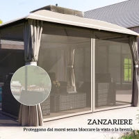 Gazebo da Giardino 3.7 x 3 m con Zanzariera, Tende Laterali e Doppio Tetto, Beige