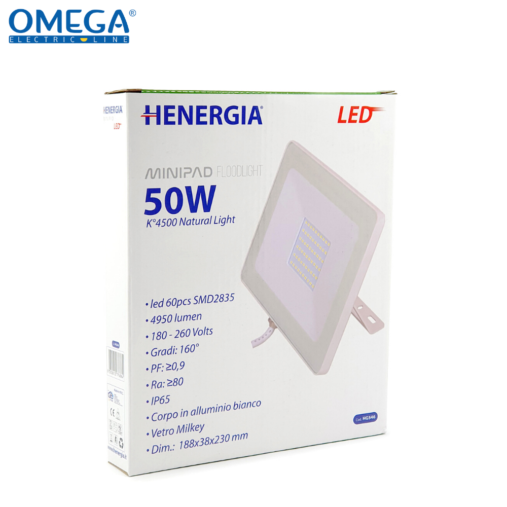 MINI PAD 50W 4950LM, 4000°K, IP65, DIMENSIONI 226x154x13 mm, COLORE