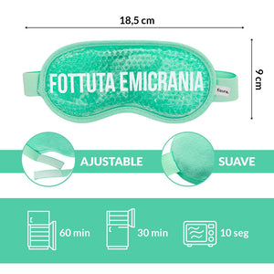 Maschera gel verde menta scritta "Fottuta Emicrania".