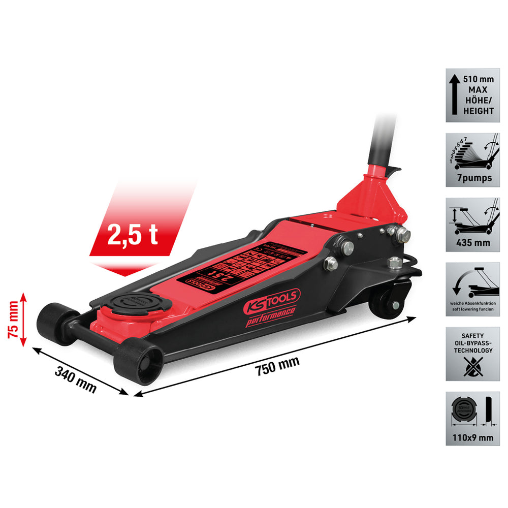 CRIC AUTO A CARRELLO SOLLEVATORE MARTINETTO IDRAULICO 2,5ton 75-510mm KS TOOLS