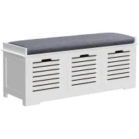 Panca Scarpiera con 3 Cassetti e Cuscino Seduta Rimovibile, 108l x 35P x 43H cm, Bianco