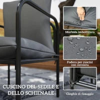 Set da Giardino 5 Pezzi in Acciaio con 4 Sedie 58x58x66 cm e Tavolo 80x80x71 cm con Foro Centrale, Grigio