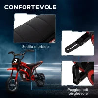 Moto Elettrica per Bambini con Acceleratore Manuale, 2 Velocità 8-16km/h, Età 8-12 Anni, Rosso