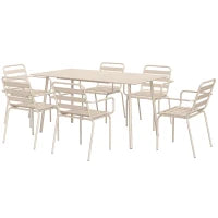 Set da Pranzo da Giardino da 7 Pezzi con 1 Tavolo e 6 Sedie Impilabili, in Acciaio, Beige