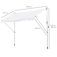 Tenda da Sole a Bracci 3x1.5m con Manovella e Struttura Telescopica, Bianco