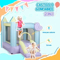 Castello Gonfiabile per Bambini 3-8 Anni con Soffiatore, Scivolo e Area di Salto, Picchetti e Borsa