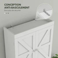 Armadio portaoggetti sopra WC, mobile da bagno con armadio 2 ante scaffale 58,5L x 23l x 170H cm bianco
