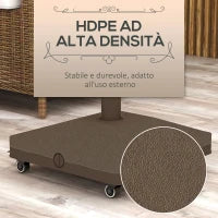 Base per Ombrellone con Ruote Riempibile fino a 20 kg per Pali da Ø22-38 mm, 45x45x39 cm, Marrone