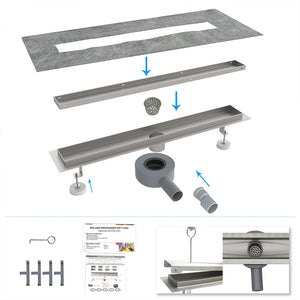 AICA ITALY Canalina doccia a pavimento 80cm con sifone giravole 360°e 2-in-1 scarico doccia Modello standard