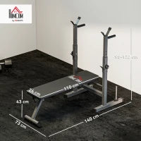 Panca Pesi Pieghevole con 8 Altezze Regolabili e Supporto Bilanciere in Acciaio e PU, 140x73x98-122 cm, Grigio