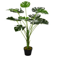 Monstera Artificiale in Plastica con 13 Foglie, Pianta Finta con Vaso per Interno ed Esterno Alta 85cm