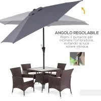 Ombrellone da Giardino 2.6x2.4 m Inclinabile con Manovella, in Alluminio e Poliestere Grigio e Nero