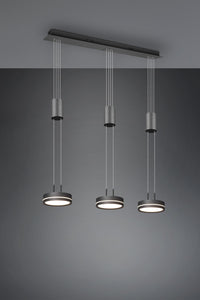FRANKLIN BARRA 3 SOSPENSIONI LED 27W 3150lm, 3000K REGOLABILE IN ALTEZZA CON BILANCIERI ANTRACITE DIMMERABILE CON INTERRUTTORE  L. 85CM