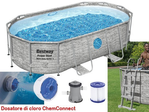 Piscina Fuori Terra Ovale con Oblò Bestway Power Steel 56714