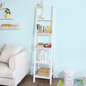 Scaffale a scala Libreria bianca legno on cinque ripiani FRG101-W