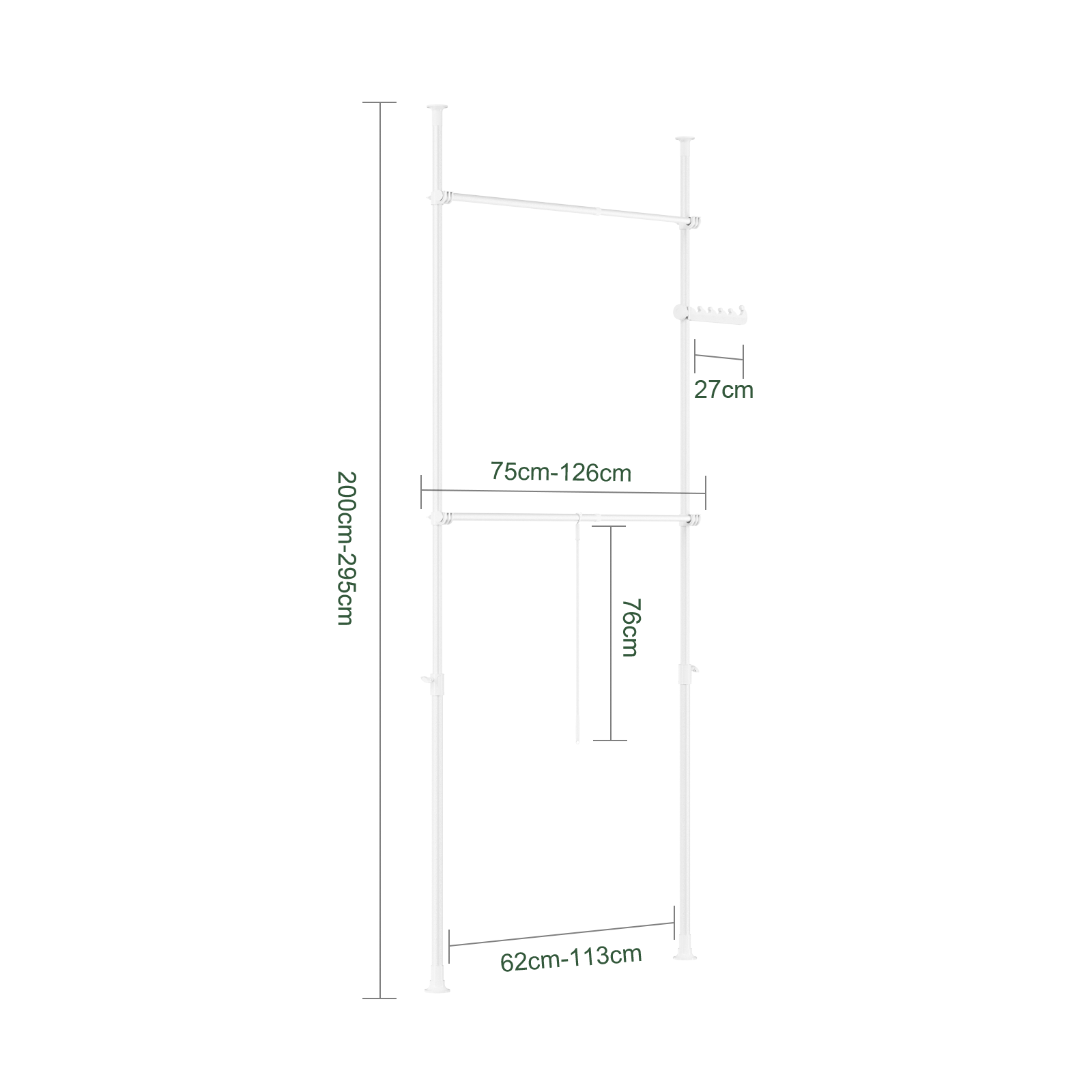 SoBuy FRG109-II-W Telescopic Appendiabiti da Terra, Robusto Stand Appendiabiti con Aste, Armadio Aperto Regolabile per Camera da Letto, Porta Abiti Bianco