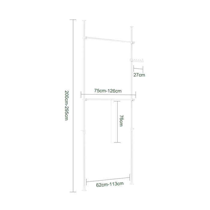 SoBuy FRG109-II-W Telescopic Appendiabiti da Terra, Robusto Stand Appendiabiti con Aste, Armadio Aperto Regolabile per Camera da Letto, Porta Abiti Bianco