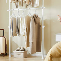 SoBuy FRG109-II-W Telescopic Appendiabiti da Terra, Robusto Stand Appendiabiti con Aste, Armadio Aperto Regolabile per Camera da Letto, Porta Abiti Bianco