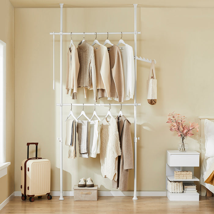 SoBuy FRG109-II-W Telescopic Appendiabiti da Terra, Robusto Stand Appendiabiti con Aste, Armadio Aperto Regolabile per Camera da Letto, Porta Abiti Bianco