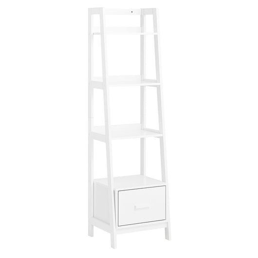 Scaffale a scala,Libreria,Mensole da angolo,Mensola porta CD,con Cassetto 44x40x159 cm Bianco FRG116-K-W