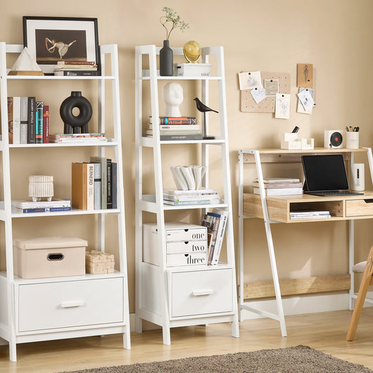 Scaffale a scala,Libreria,Mensole da angolo,Mensola porta CD,con Cassetto 44x40x159 cm Bianco FRG116-K-W