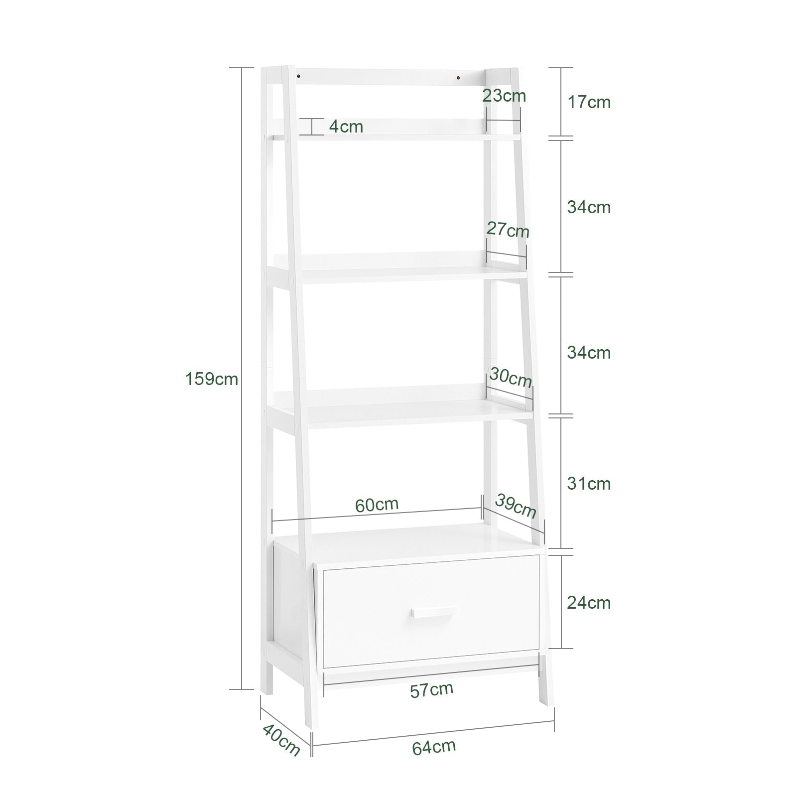 Scaffale a scala,Libreria,Mensole da angolo,Mensola porta CD,con Cassetto 64Lx40Px160A cm Bianco FRG116-W