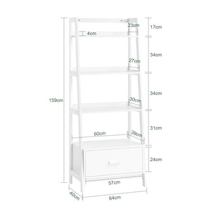 Scaffale a scala,Libreria,Mensole da angolo,Mensola porta CD,con Cassetto 64Lx40Px160A cm Bianco FRG116-W