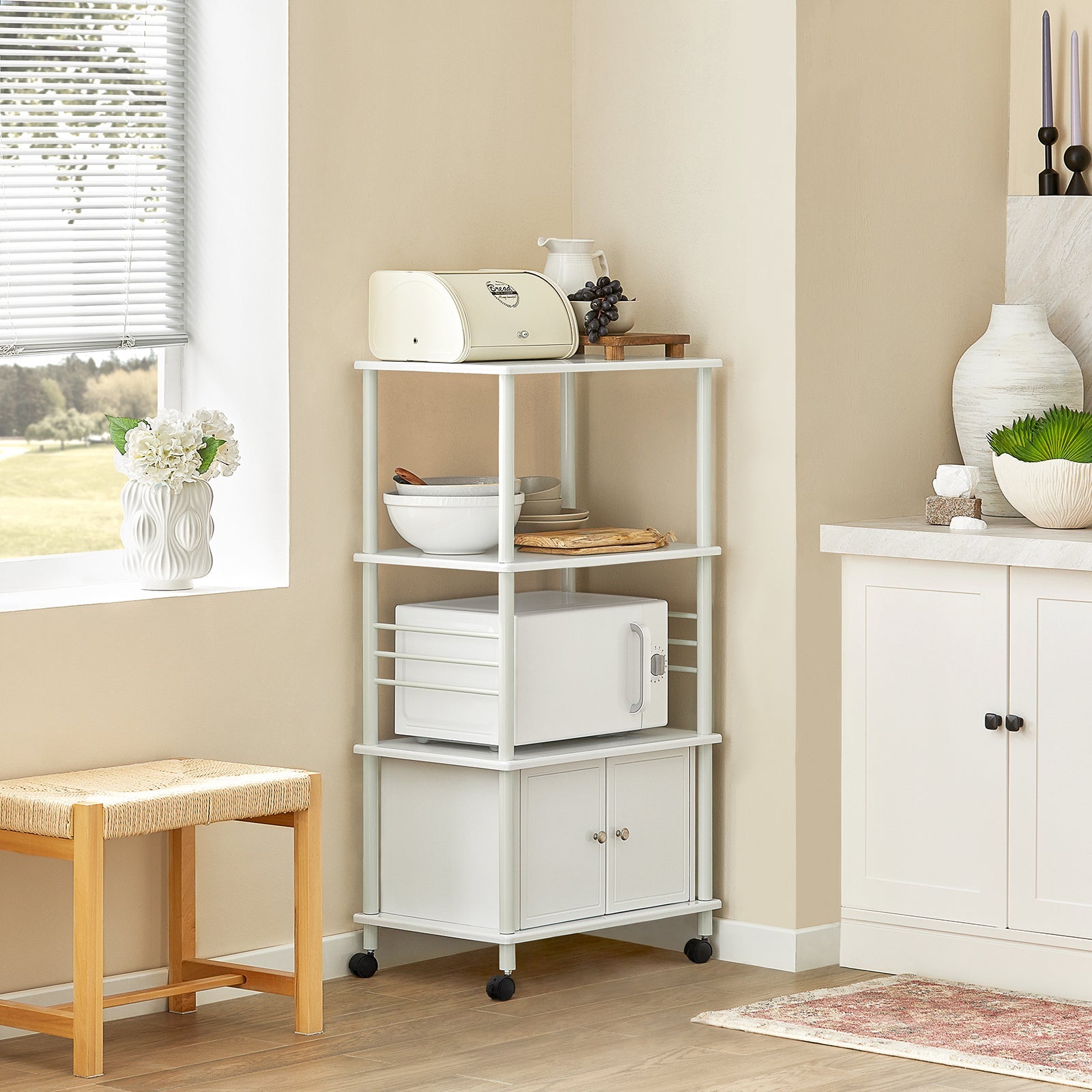 Mensole per Forno a microonde, Carrello da cucina, armadietto cucina Bianco FRG12-W