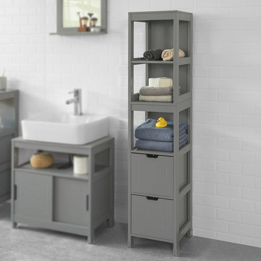 Mobiletto Bagno Colonna Bagno Cassettiera Bagno salvaspazio L30*P30*A145 cm Grigio Scuro FRG126-SG