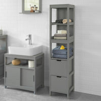 Mobiletto Bagno Colonna Bagno Cassettiera Bagno salvaspazio L30*P30*A145 cm Grigio Scuro FRG126-SG