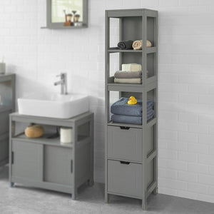 Mobiletto Bagno Colonna Bagno Cassettiera Bagno salvaspazio L30*P30*A145 cm Grigio Scuro FRG126-SG