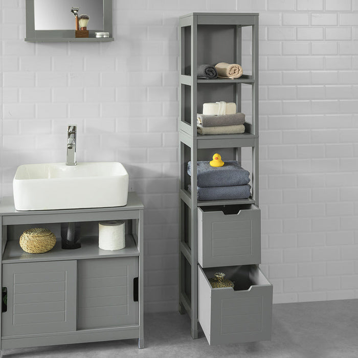 Mobiletto Bagno Colonna Bagno Cassettiera Bagno salvaspazio L30*P30*A145 cm Grigio Scuro FRG126-SG
