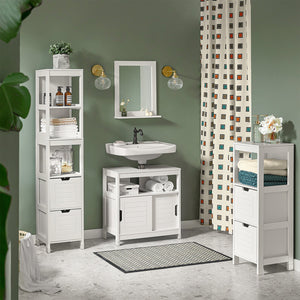 Mobile Bagno Colonna mobiletto Bagno salvaspazio Grigio L30*P30*A90 cm Bianco FRG127-W