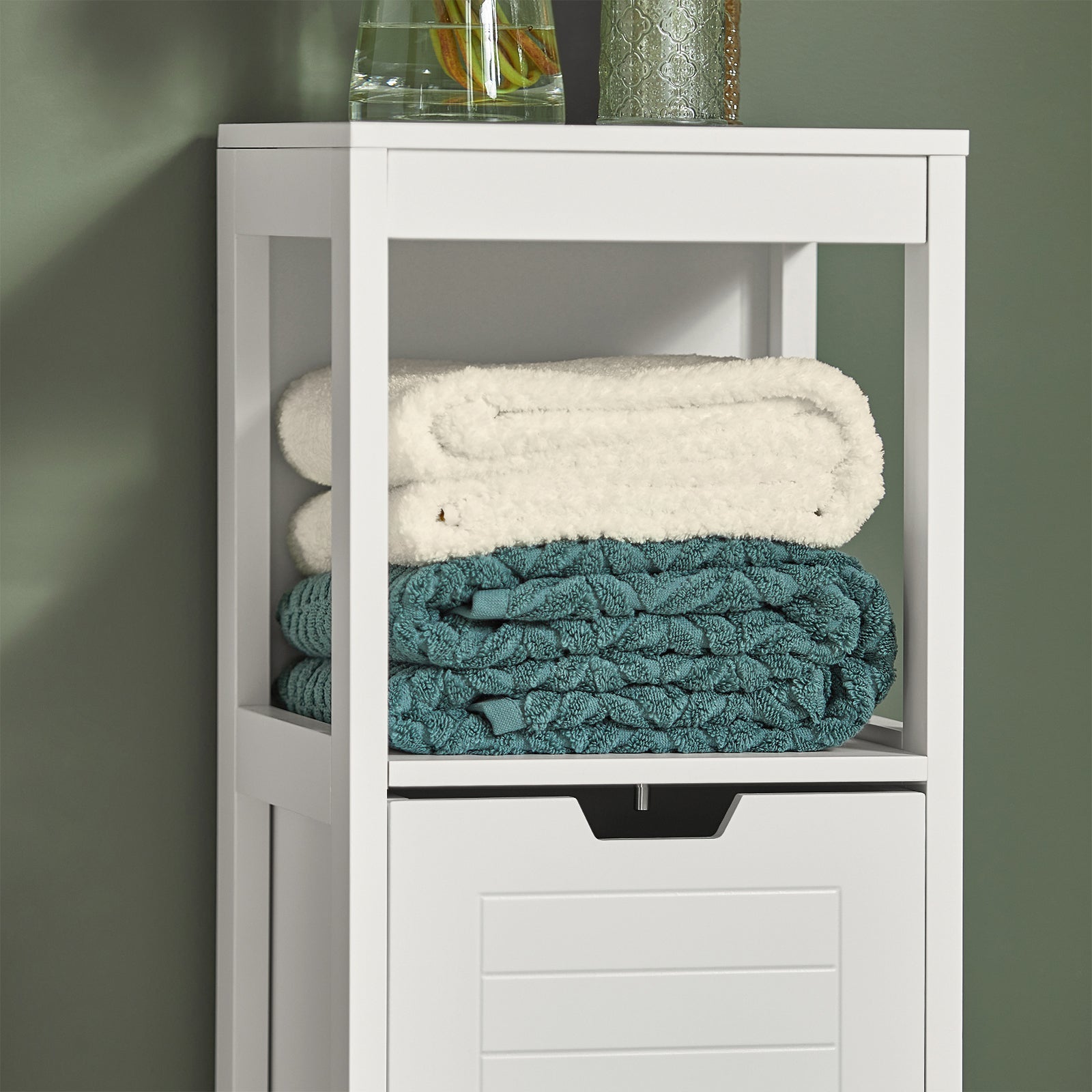 Mobile Bagno Colonna mobiletto Bagno salvaspazio Grigio L30*P30*A90 cm Bianco FRG127-W