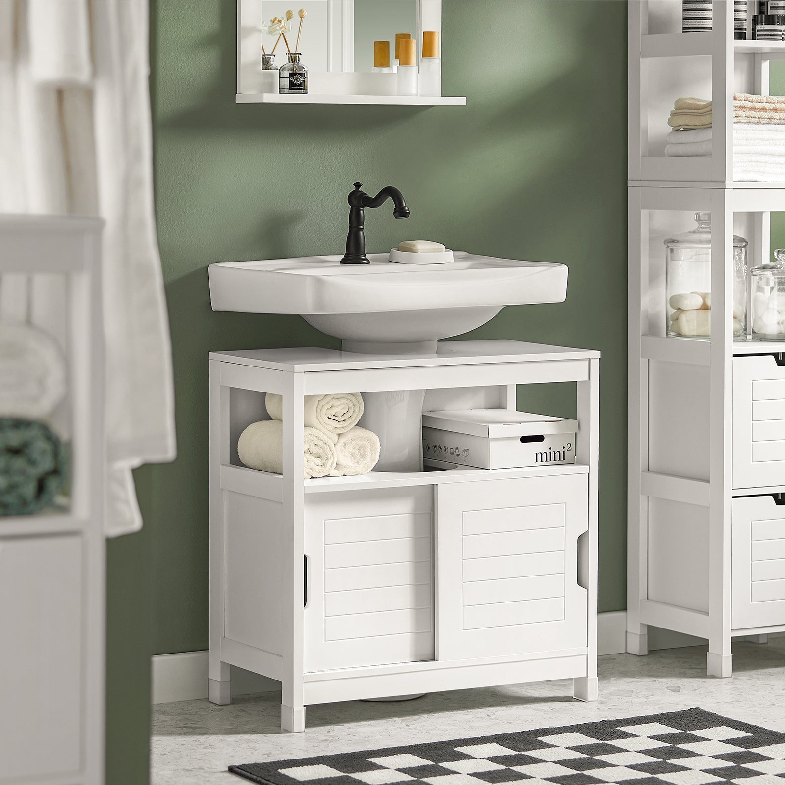 Mobile Sottolavabo Per Bagno con Poggiapiedi Sottolavabo Bagno Mobile Bagno Sottolavabo Bianco FRG128-II-W