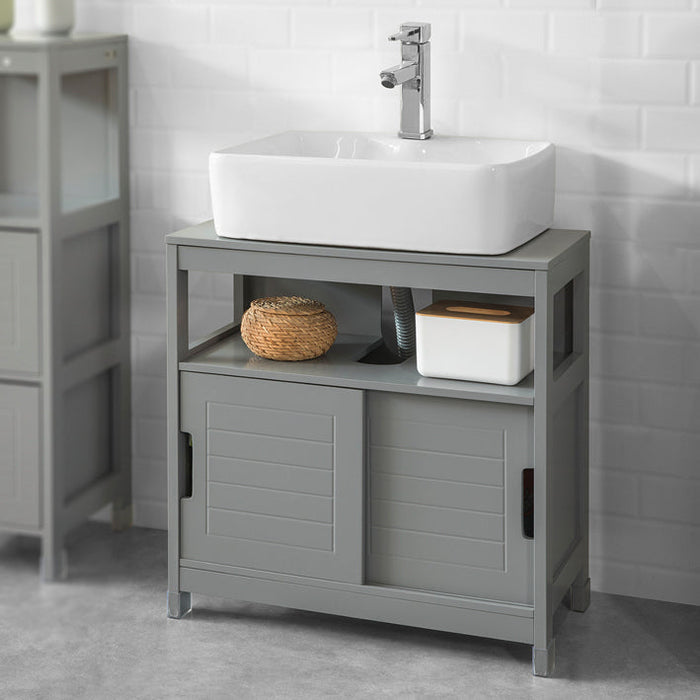 Mobile Sottolavabo Per Bagno con Poggiapiedi Sottolavabo Bagno Mobile Bagno Sottolavabo Grigio Scuro FRG128-SG
