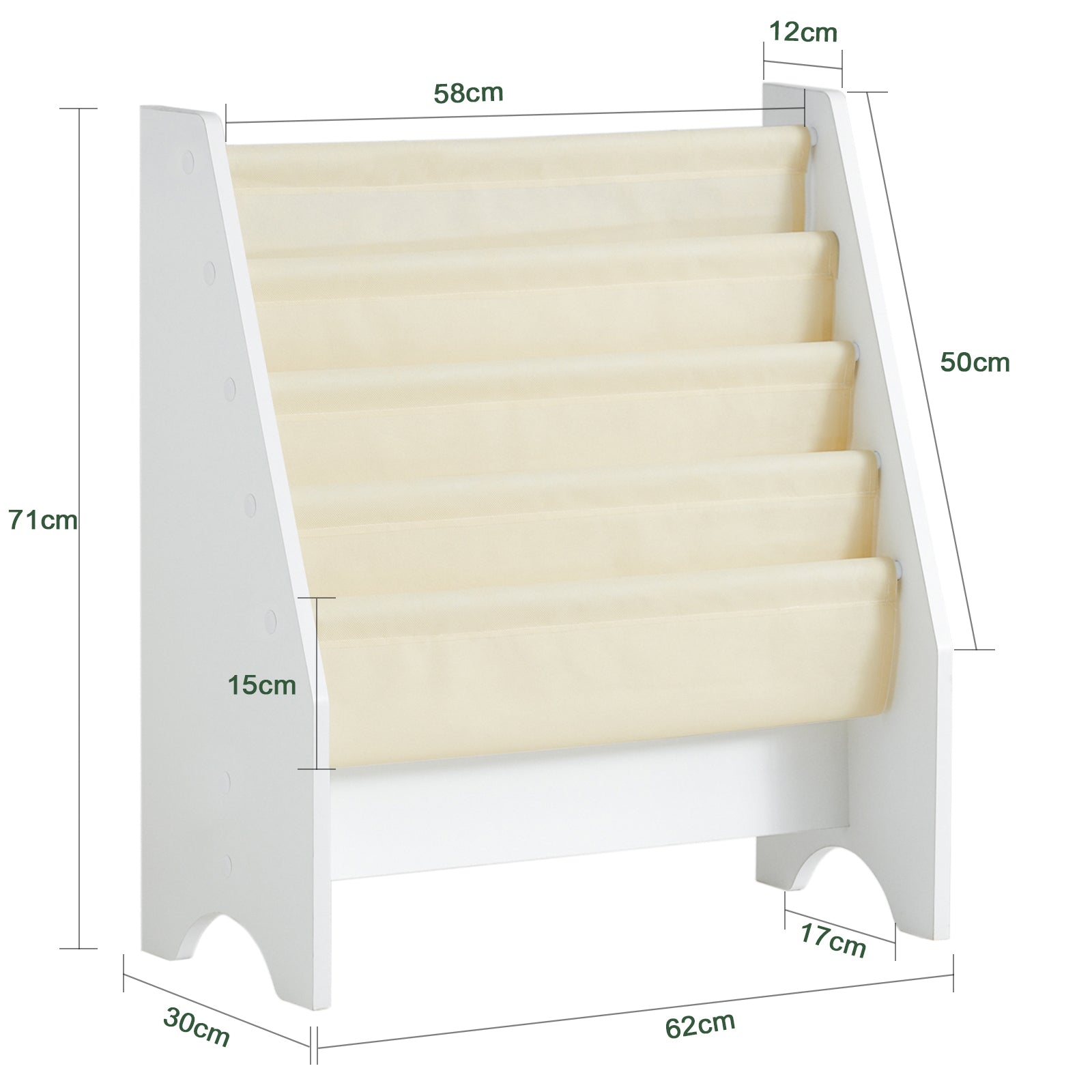 Libreria,Portariviste a terra, scaffale per riviste, 4 scomparti, 62x30x71cm FRG225-W