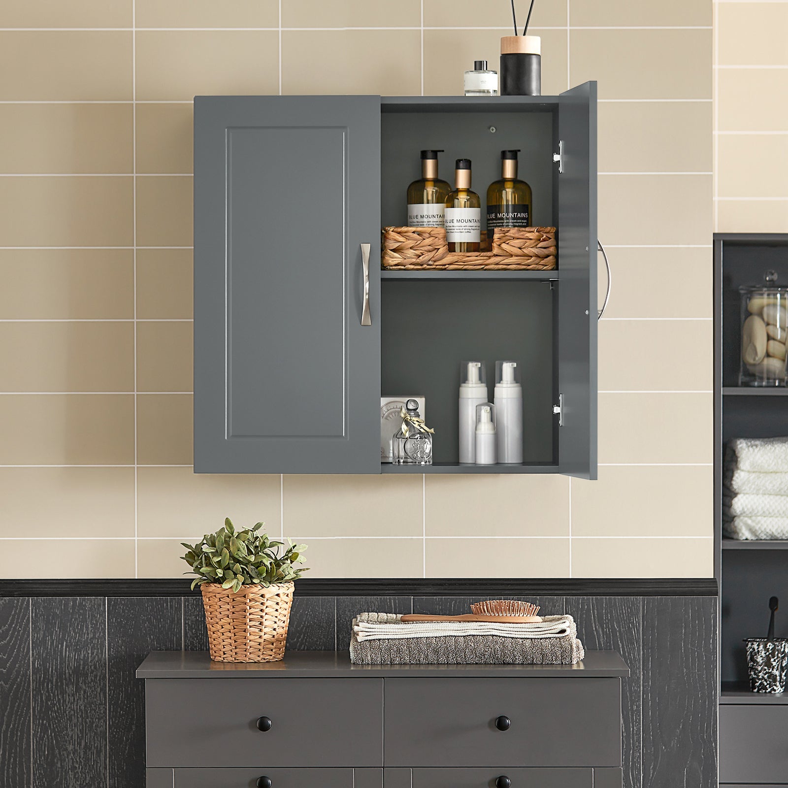 Armadietto pensile da bagno Mobile da parete per il cucina 2 ante 60x30x30cm Grigio FRG231-DG