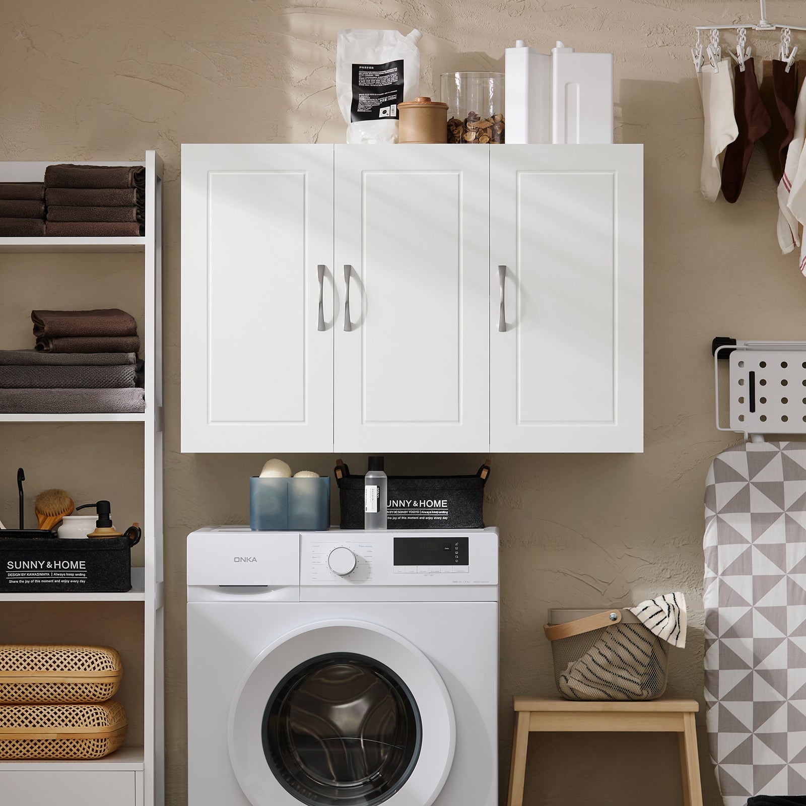 Armadietto pensile da bagno Mobile da parete per il cucina 3 ante 90x30x60cm Bianco FRG231-L-W