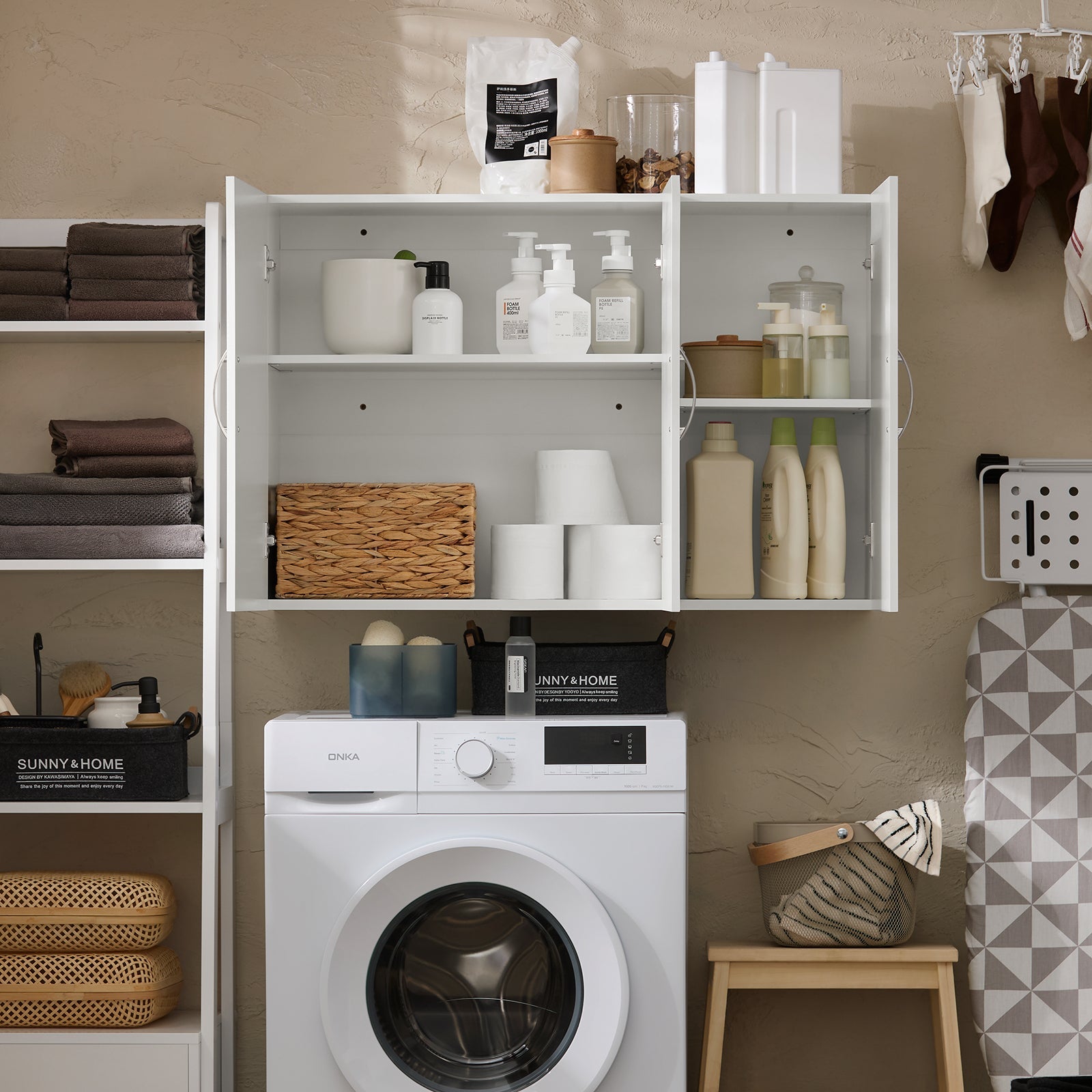 Armadietto pensile da bagno Mobile da parete per il cucina 3 ante 90x30x60cm Bianco FRG231-L-W