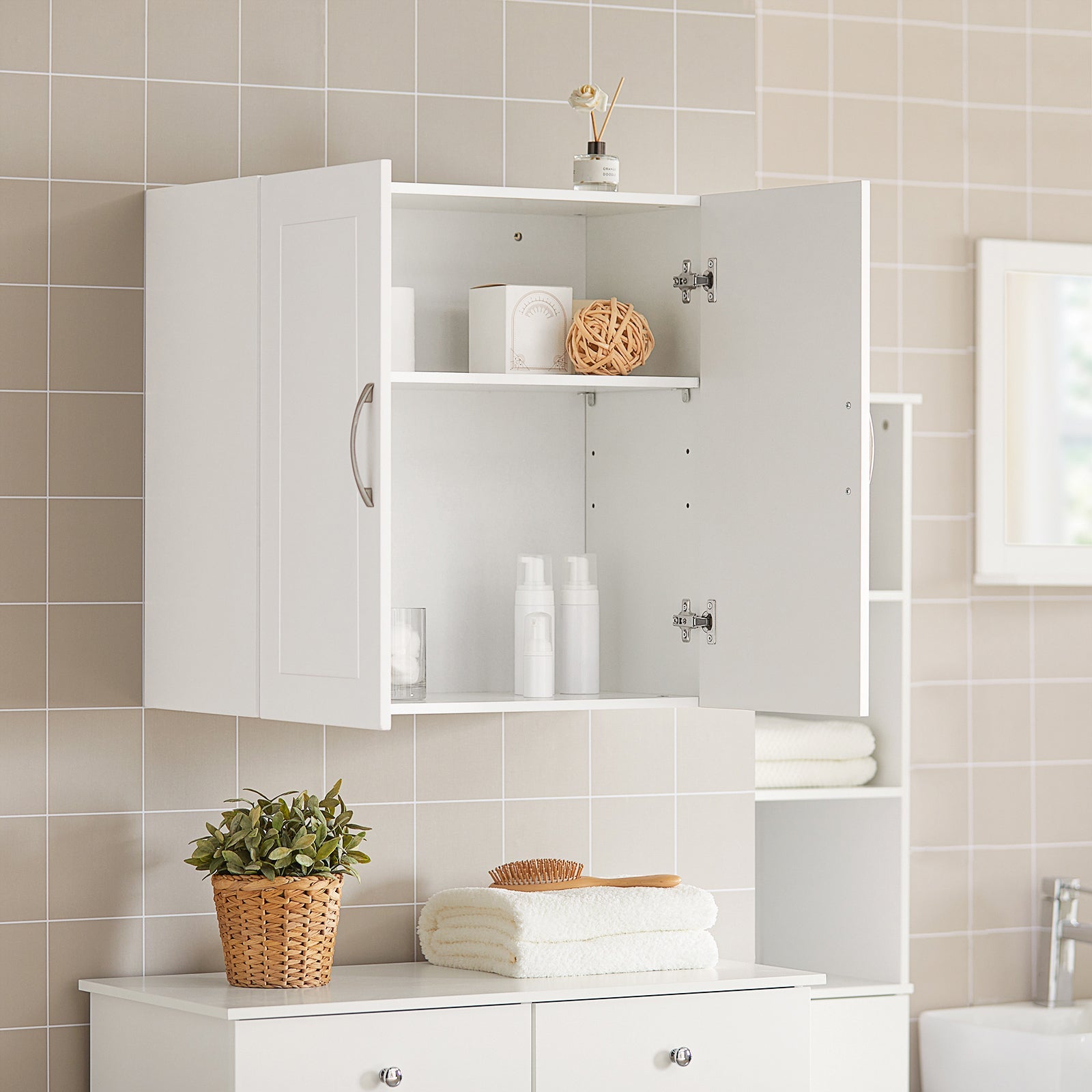 Armadietto pensile da bagno Mobile da parete per il cucina 2 ante 60x30x30cm Bianco FRG231-W