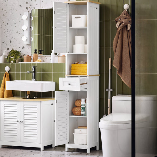 mobile a colonna bagno salvaspazio Bianco Con Cassetti Bianco-Naturale L32*A170*P30 cm, FRG236-WN